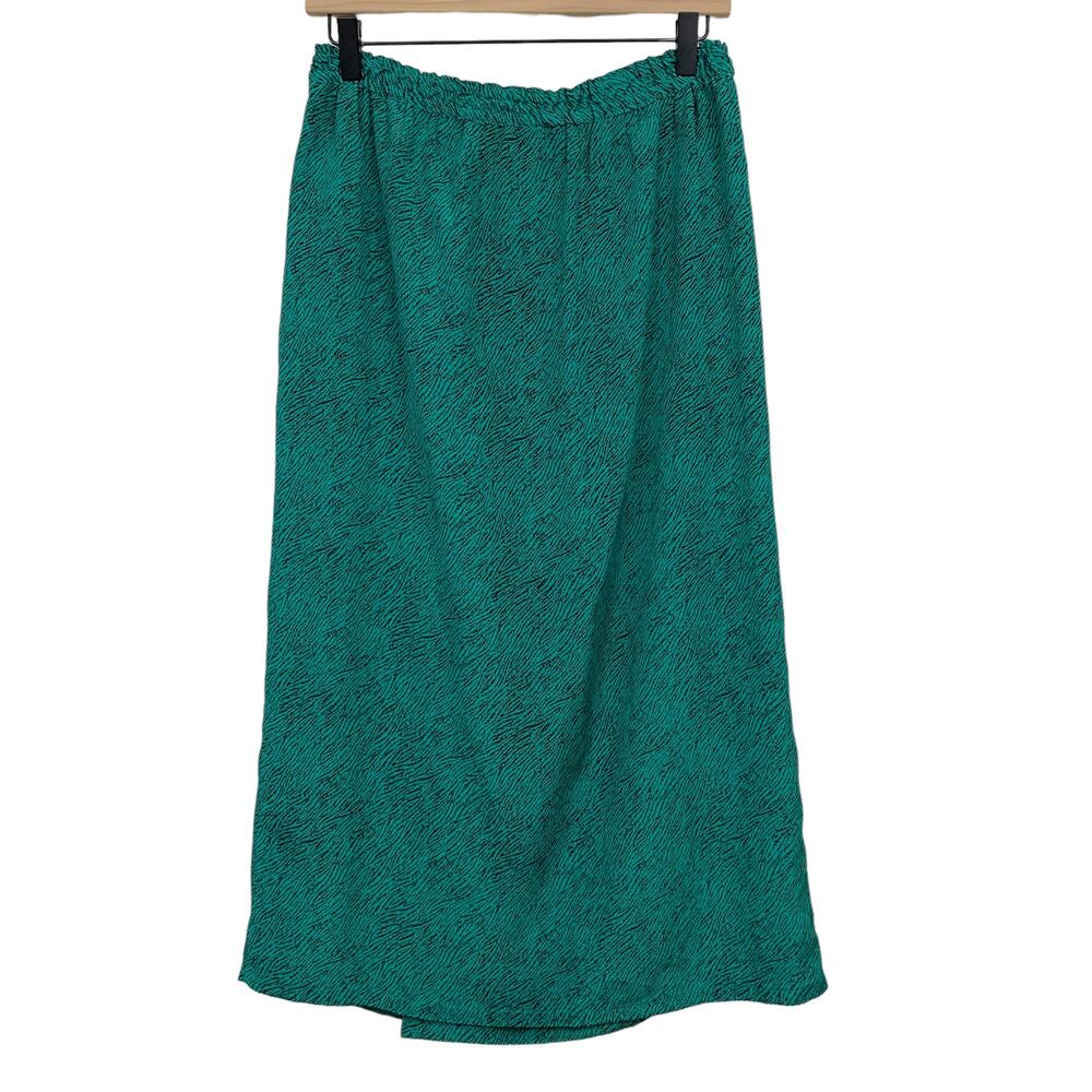 Vintage Shepherds Australia Midi Skirt Size Medium Green Black Pattern Pull On